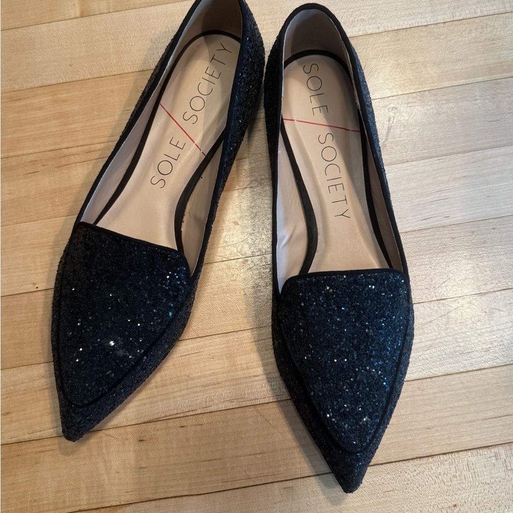 Sole Society Black Glitter Flats